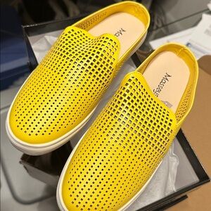 Massimo Matteo Vibrant Yellow Perforated Slip-Ons